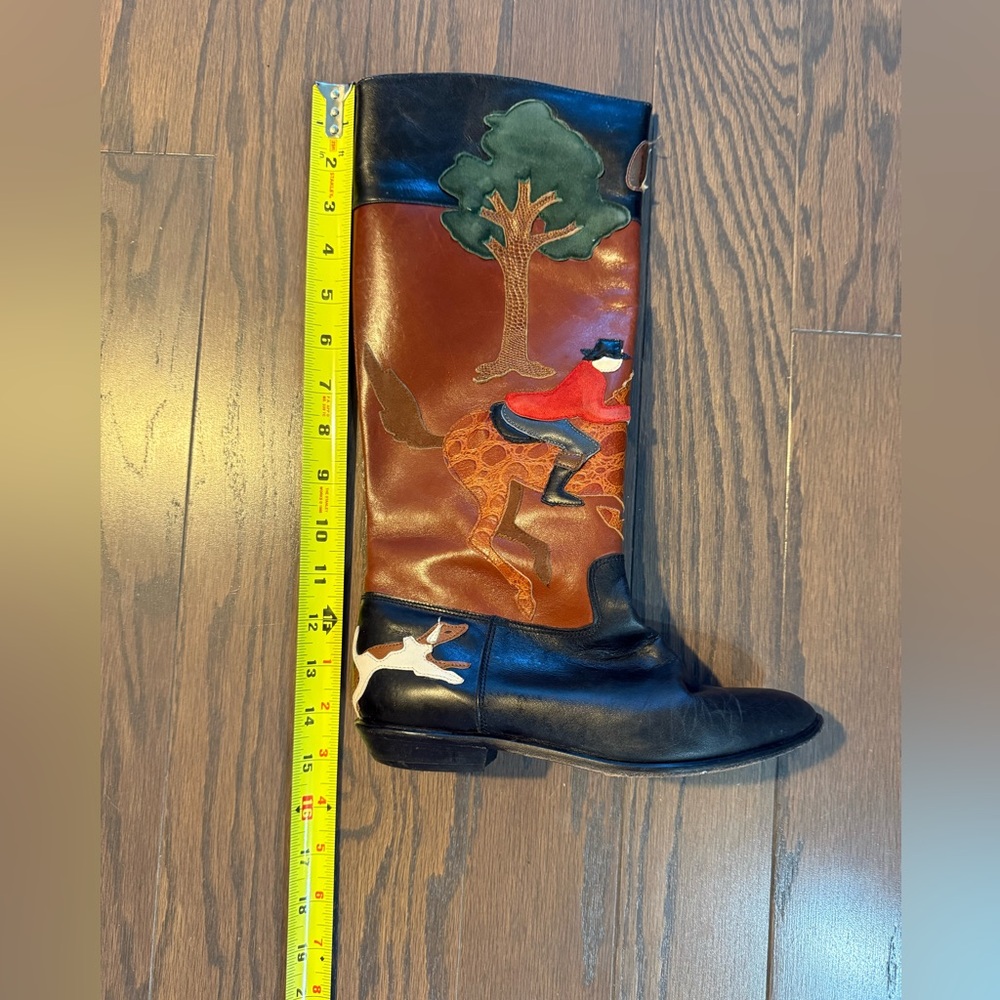 RARE Beverly Feldman Leather & Suede Appliqué Tall Riding Equestrian Boots - Picture 10 of 16